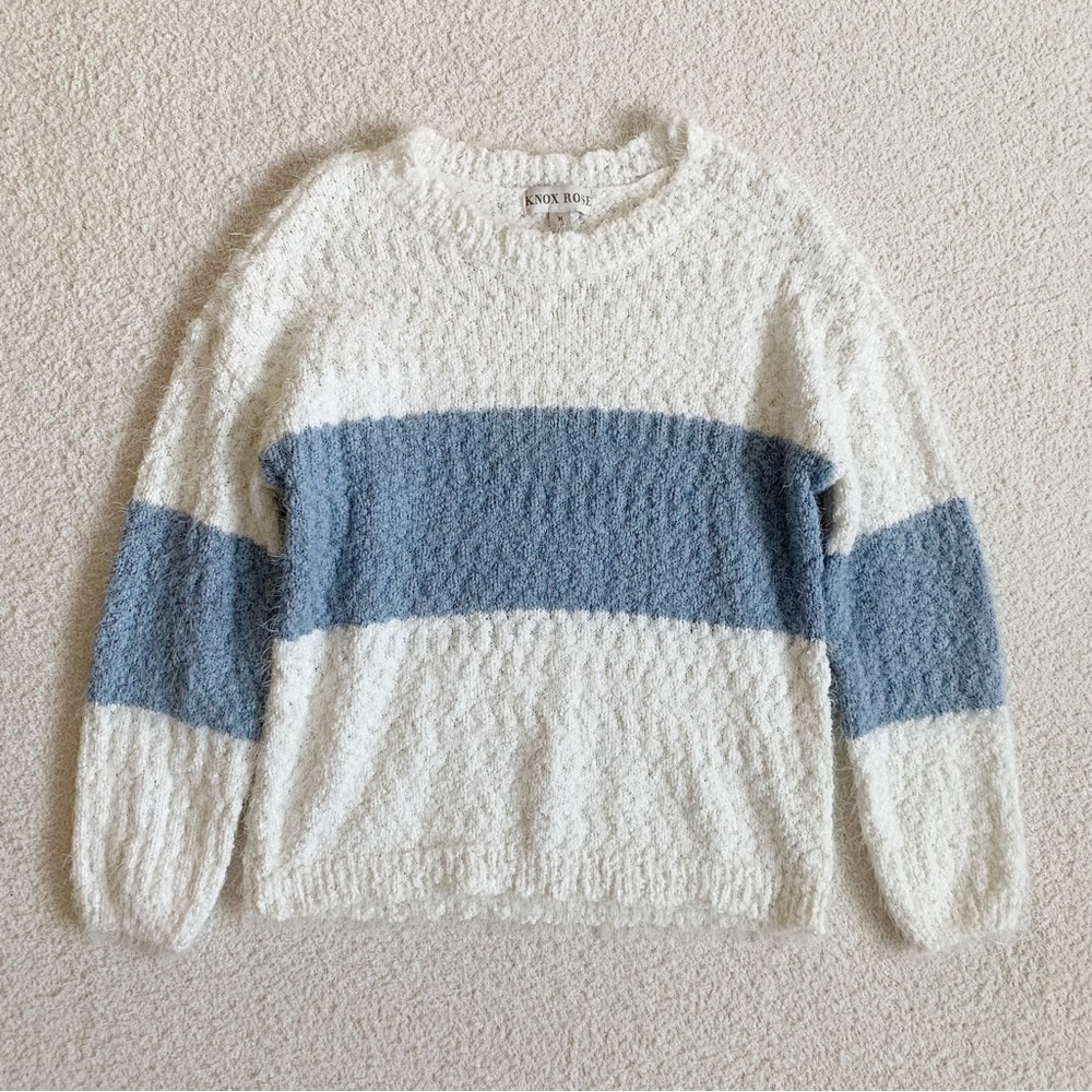 Knox Rose Crewneck Colorblock Pullover Sweater Size Medium Fuzzy Textured Cozy